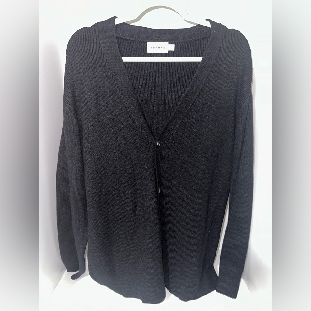 Topman knitted rib cardigan in black. Size M. New without tag